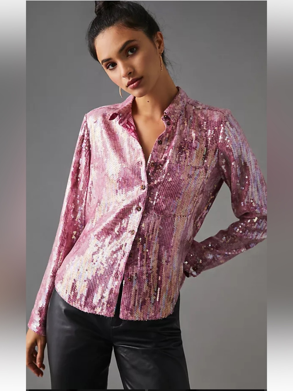 Pilcro Anthropologie Shrunken Sequin Button-Down blouse Shirt S